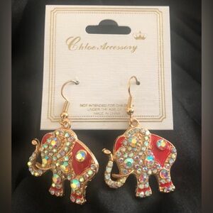 Chloe Accessory Red & Gold Elephant Dangle Earrings